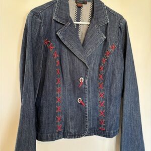 Stylish Denim Jacket with Red Accents